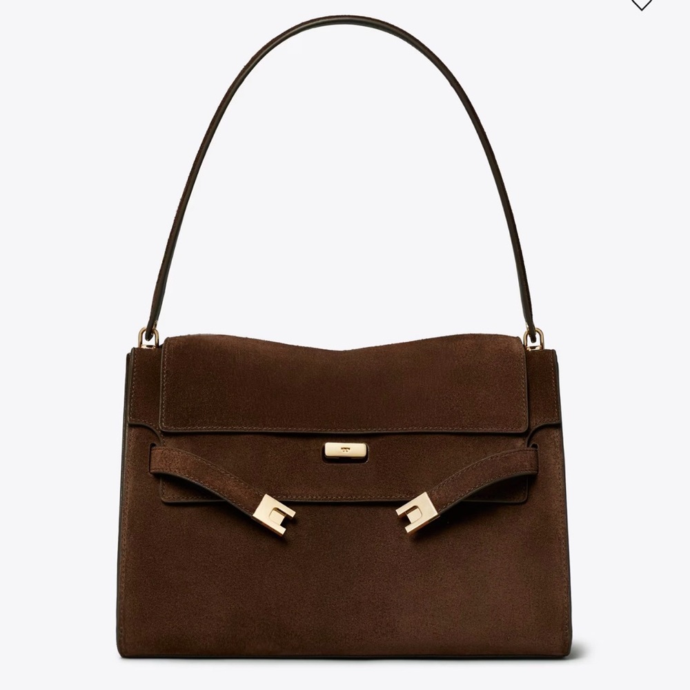 Tory Burch Suede Lee Radziwill Shoulder Bag in Dark Cocoa - Picture 3 of 16